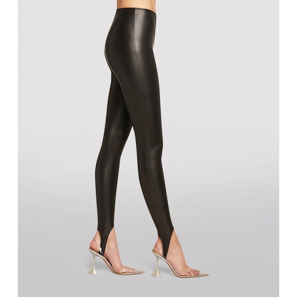 WOLFORD x AMINA MUADDI Latex Stirrup Leggings in Black Sz US 6 EU 36 $540
